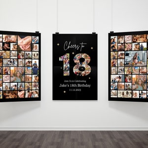Cartel de cumpleaños número 18, paquete de carteles de Canva de collage de fotos, collage de fotos de Canva personalizable, signo de cumpleaños Descarga instantánea de signo de bienvenida