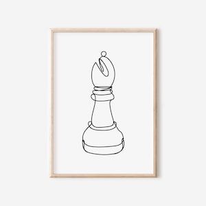 Minimalist Chess Line Art, Chess Lover Wall Decor, Chess Art Print, Gift for Chess Players, Home Office Decor, Minimalist Board Game Art