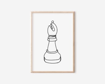 Minimalist Chess Line Art, Chess Lover Wall Decor, Chess Art Print, Gift for Chess Players, Home Office Decor, Minimalist Board Game Art