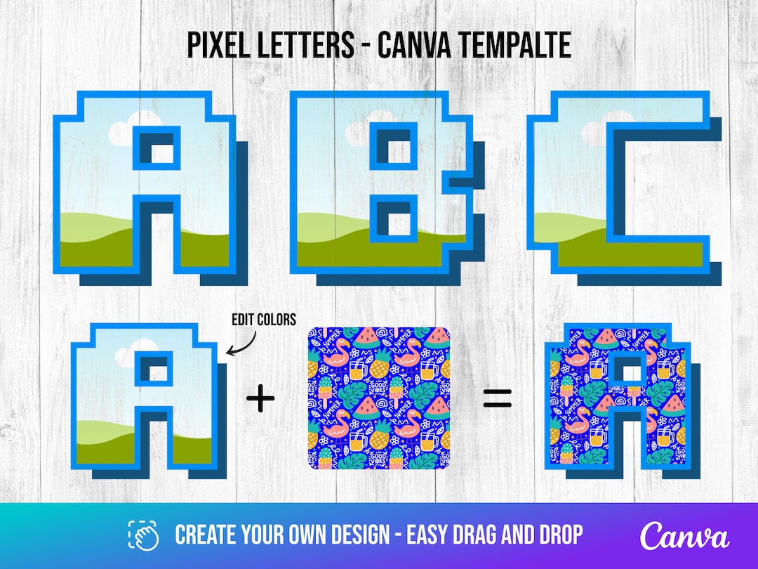 Pixel Letters Pixel Canva Template Easy Drag and Drop Etsy
