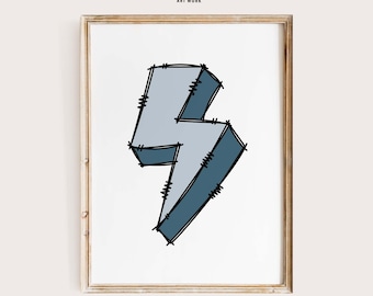 Arte minimalista con fulmine per la cameretta dei bambini, decorazione da parete per la cameretta dei bambini, stampa artistica con fulmine, opera d'arte moderna per la cameretta dei bambini, arte da parete giocosa per la cameretta dei bambini