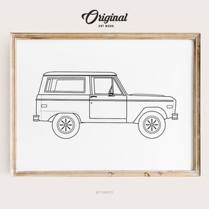 Minimalist Line Art Vintage Truck Print, Boys Room Decor, Vintage Vehicle Collection, Original Retro Car Art, Transportation Line Art Themed