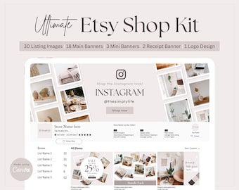 Etsy Shop Banner Kit, Etsy Canva Banners, Etsy Store Listing Images, Simple Elegant Branding, Canva Designs, Etsy Small business