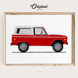 Red Vintage Truck Print, Boys Room Decor, Vintage Vehicle Collection, Original Retro Car Art, Transportation Watercolor Themed Art