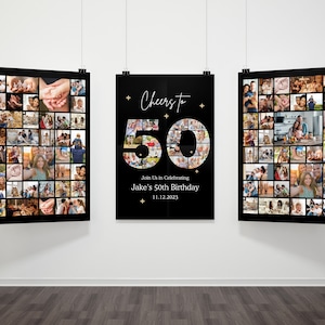 Cartel de cumpleaños número 50, paquete de carteles de Canva de collage de fotos, collage de fotos de Canva personalizable, signo de cumpleaños Descarga instantánea de signo de bienvenida
