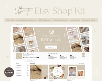 Etsy Shop Banner Kit, Etsy Canva Banners, Etsy Store Listing Images, Sparkling Minimalist , Minimalist design, Etsy Small business,Sparkling