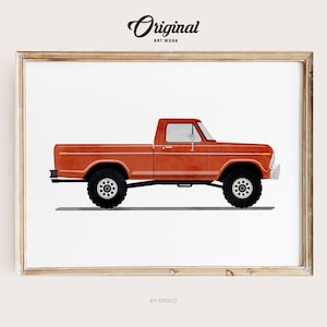 Red Vintage Truck Print, Boys Room Decor, Vintage Vehicle Collection, Original Retro Car Art, Transportation Watercolor Themed Art