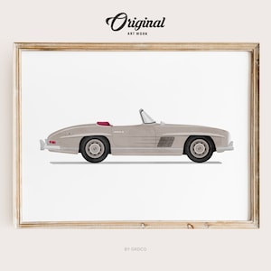 Taupe Beige Vintage Car Print, Boys Room Decor, Vintage Vehicle Collection, Original Retro Car Art, Transportation Watercolor Themed Art