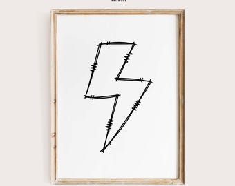 Arte minimalista con fulmine per la cameretta dei bambini, decorazione da parete per la cameretta dei bambini, stampa artistica con fulmine, opera d'arte moderna per la cameretta dei bambini, arte da parete giocosa per la cameretta dei bambini