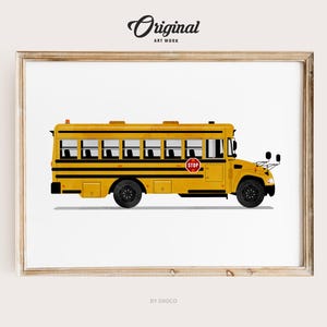School Bus Print, Boys Room Decor, Printable farm vehicle art, Original Car Art, Transportation Watercolor Themed Art, Car Wall Art