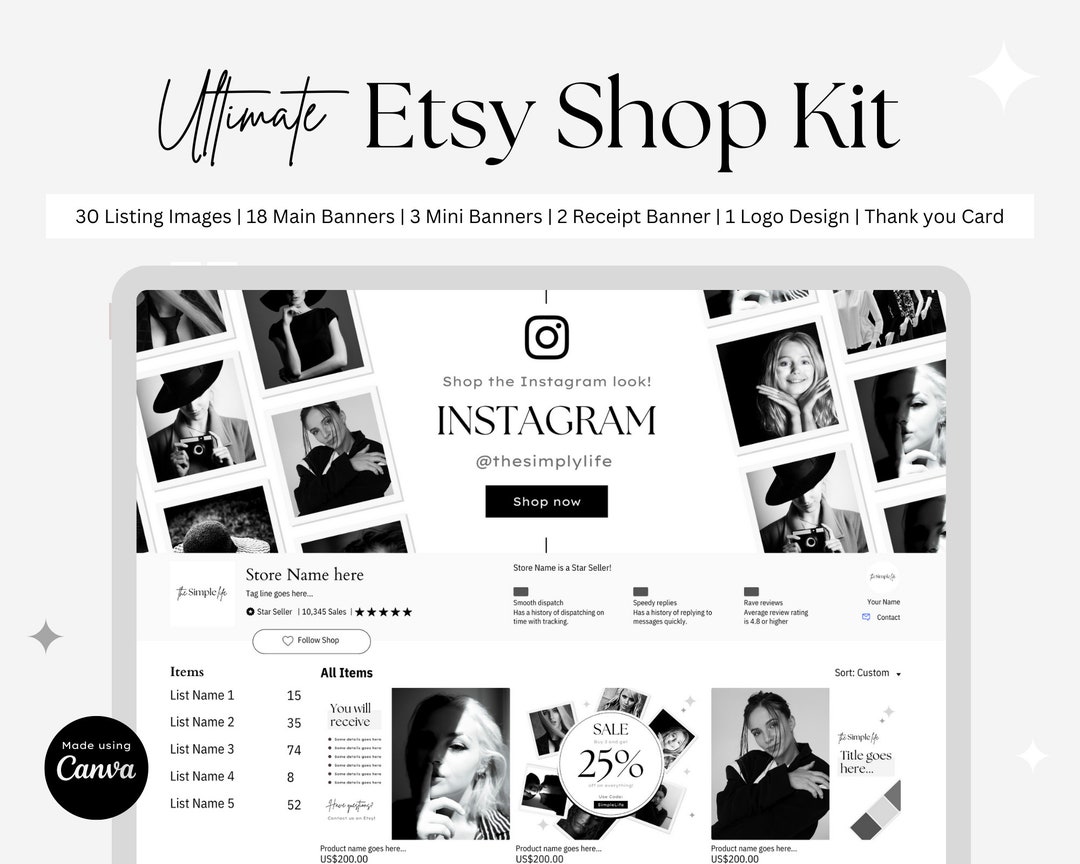 Etsy Shop Banner Kit Dark Theme Etsy Canva Banners Etsy Store