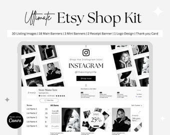 Etsy Shop Banner Kit, Dark Theme, Etsy Canva Banners, Etsy Store Listing Images, Simple Elegant Branding, Canva Designs, Etsy Small business