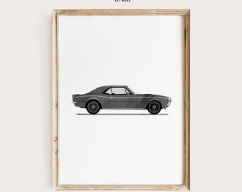 Impression de voiture vintage noire, décoration de chambre de garçons, collection de véhicules vintage, art original de voiture rétro, art sur le thème de l'aquarelle de transport