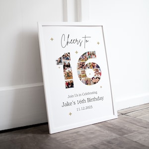 16th Birthday Photo Collage Canva Poster, Customizable Canva Photo Collage, Birthday Sign Instant Download Welcome Sign Poster