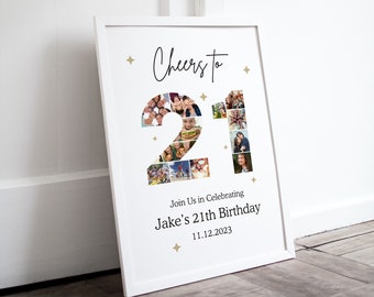 21st Birthday Photo Collage Canva Poster, Customizable Canva Photo Collage, Birthday Sign Instant Download Welcome Sign Poster