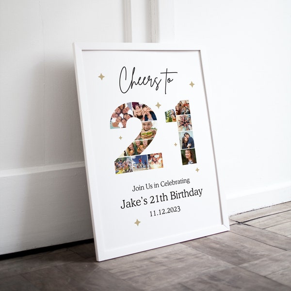 21st Birthday Photo Collage Canva Poster, Customizable Canva Photo Collage, Birthday Sign Instant Download Welcome Sign Poster