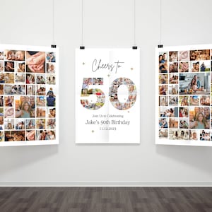 DIY 50th Birthday Photo Collage Canva Poster Bundle, Customizable Canva Photo Collage, Birthday Sign Instant Download Welcome Sign Poster