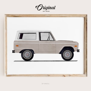 Taupe Beige Vintage Truck Print, Boys Room Decor, Vintage Vehicle Collection, Original Retro Car Art, Transportation Watercolor Themed Art