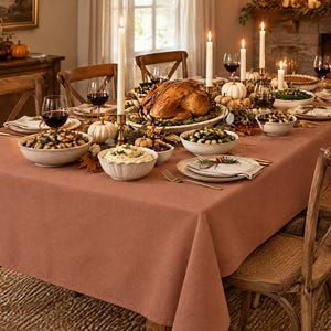 Solid Terracotta Tablecloth, Linen Look, Farmhouse Fall Decor (55"x55")