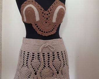 Handmade Crochet Bustier and Skirt Set, Seaside Design