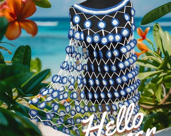 Crochet Evil Eye Beach Cover-Up, Knitted Pareo Skirt