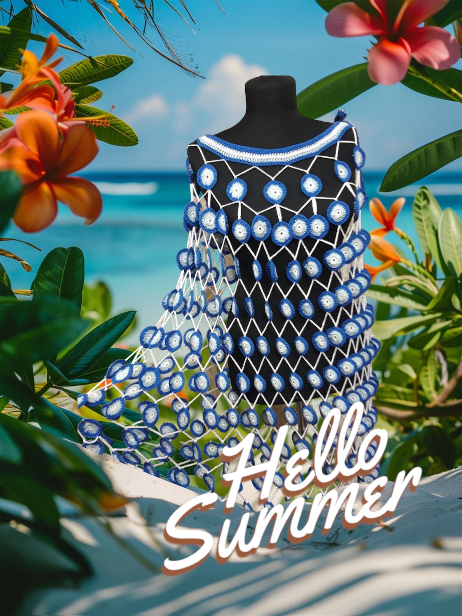 evil eye crochet dress Style it as a dress or pair it with the Evil Eye Hand-Crochet Topeither way, you'll turn all eyes on you! #skirt #dress #top #resortwear #handcrochet #emilyinparis