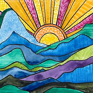 Sunset over the Mountains 11 x 14 Watercolor Painting
