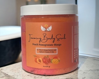Foaming Sugar Scrub, Foaming Body Scrub, Foaming Sugar Body Scrub, Exfoliating Body Scrub, Exfoliating Sugar Scrub - Peach Pomegranate Mango