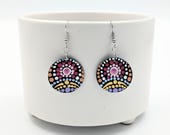 Beautiful Handpainted Dot Mandala Earrings; One-of-a-Kind Earrings; Lightweight Earrings; Small Earrings; Dangle Earrings