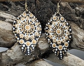 Beautiful Handpainted Dot Mandala Earrings; One-of-a-Kind Earrings; Lightweight Earrings; Small Earrings; Dangle Earrings