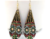 Beautiful Handpainted Dot Mandala Earrings; One-of-a-Kind Earrings; Lightweight Earrings; Small Earrings; Dangle Earrings