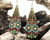 Beautiful Handpainted Dot Mandala Earrings; One-of-a-Kind Earrings; Lightweight Earrings; Small Earrings; Dangle Earrings