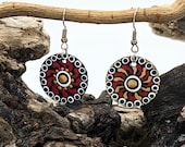 Beautiful Handpainted Dot Mandala Earrings; One-of-a-Kind Earrings; Lightweight Earrings; Small Earrings; Dangle Earrings