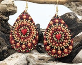 Beautiful Handpainted Heart Dot Mandala Earrings; One-of-a-Kind Earrings; Lightweight Earrings; Small Earrings; Dangle Earrings