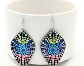 Beautiful Handpainted Dot Mandala Earrings; One-of-a-Kind Earrings; Lightweight Earrings; Small Earrings; Dangle Earrings