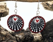 Beautiful Handpainted Heart Dot Mandala Earrings; One-of-a-Kind Earrings; Lightweight Earrings; Small Earrings; Dangle Earrings