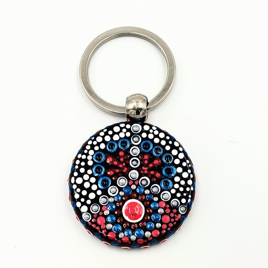Key Rings Functional Beautiful Handpainted Dot Mandala Key Rings; One-of-a-kind Key Rings ...