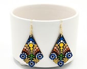 Beautiful Handpainted Dot Mandala Earrings; One-of-a-Kind Earrings; Lightweight Earrings; Small Earrings; Dangle Earrings