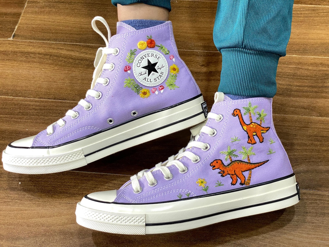 Converse Chuck Taylor Shoes Embroidered With Dinosaurs Converse Shoes Embroidered With Dinosaur Designs Dinosaur Embroidery Design Etsy Canada