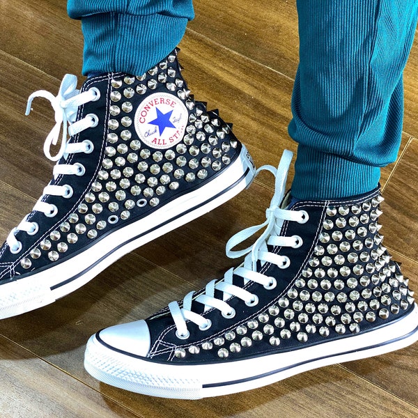 Studded Converse High Tops/ Black studded converse high tops/ Studded Converse Shoes/ Custom Studded Converse