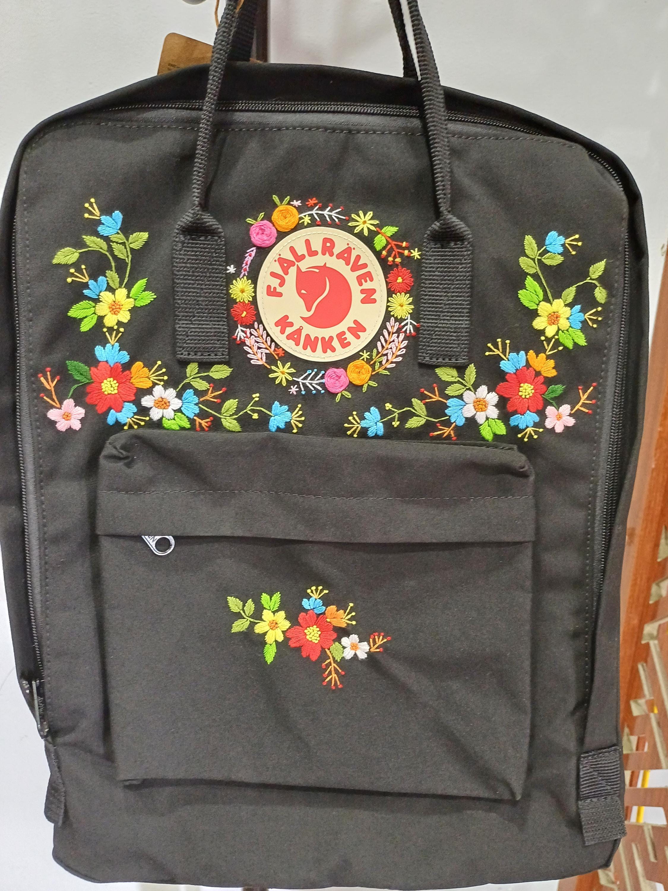 Hand Embroidery on Fjallraven Kanken Backpack With Flowers  display picture 1