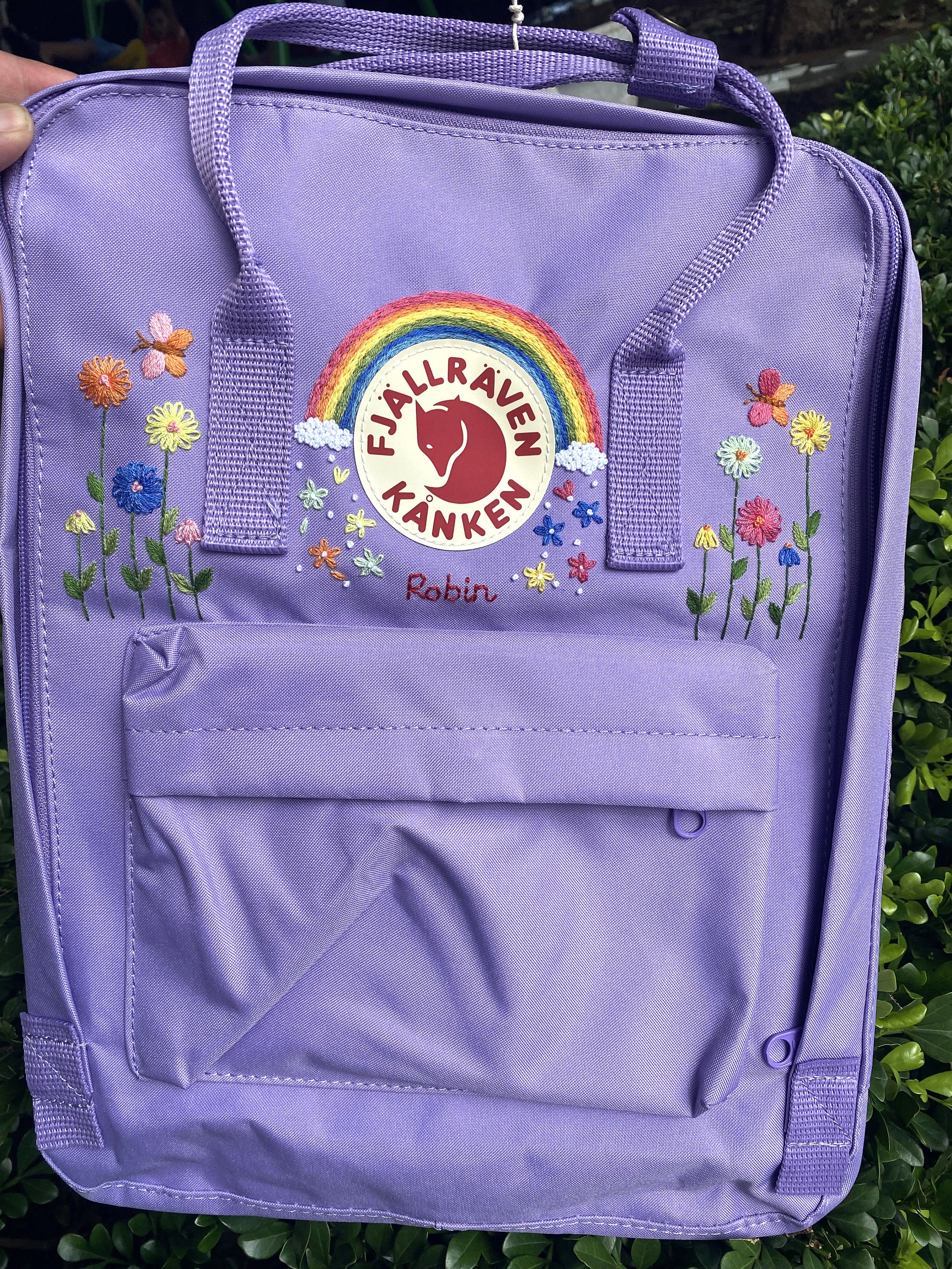 Purple Kånken backpack Hand Embroidery on Fjallraven Kanken Backpack With Flowers  main image 3
