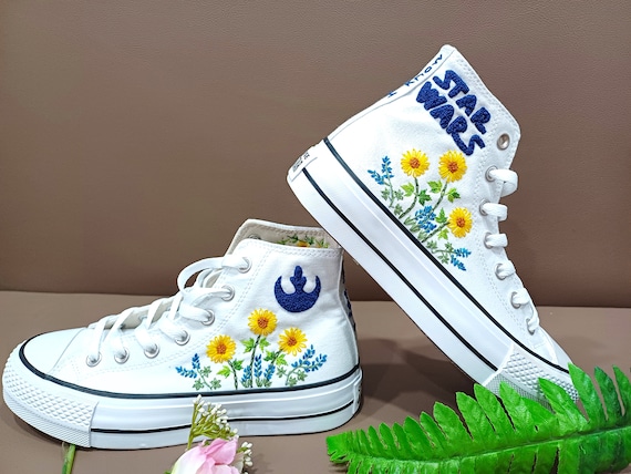Custom Converse Platform Converse Shoes Embroidered With Star Wars Design Star Wars Embroidered Bridal Shoes Star Wars Etsy