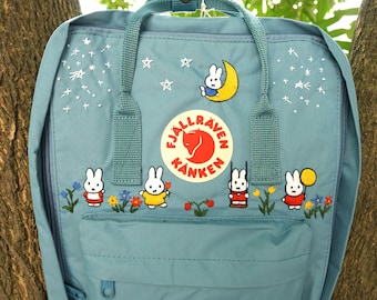 Custom embroidered fjallraven kanken backpack/ Hand-Embroidered Fjallraven Kanken Backpack: Miffy Bunny Design/ Embroidered Miffy/ Bunny