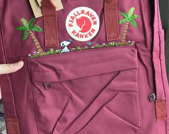 Fjallraven kanken embroidery design coconut tree and snoopy dog/ Fjallraven Kanken backpack with embroidered animals and flowers