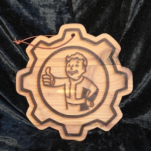 Laser Engraved Cedar Vault Boy Ornament: Fallout Gear Decor