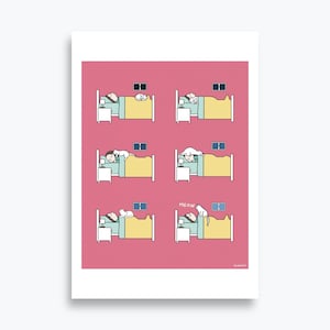 Poster Rosa Gatto, Camera Ragazza, Decorazione Nursery, Poster Tenero - Giclée su carta opaca di alta qualità. Illustrazione by Eolotti