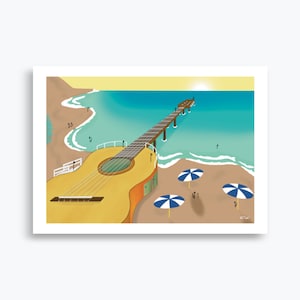 Guitar beach - Surreal sunset artwork - Music poster - Giclée print on high quality matte paper. Original illustration by Eolotti