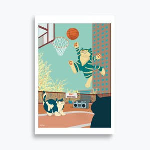 Divertente Poster di Gatti che Giocano a Basket, Stampa Artistica Colorata, Decorazione per La Camera dei Bambini. By Eolotti