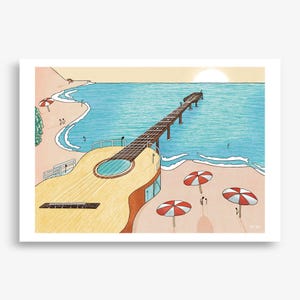 Stampa Chitarra in Spiaggia - Paesaggio Chitarra - Regalo Unico per Musicisti e Appassionati  di Musica - Illustrazione originale by Eolotti